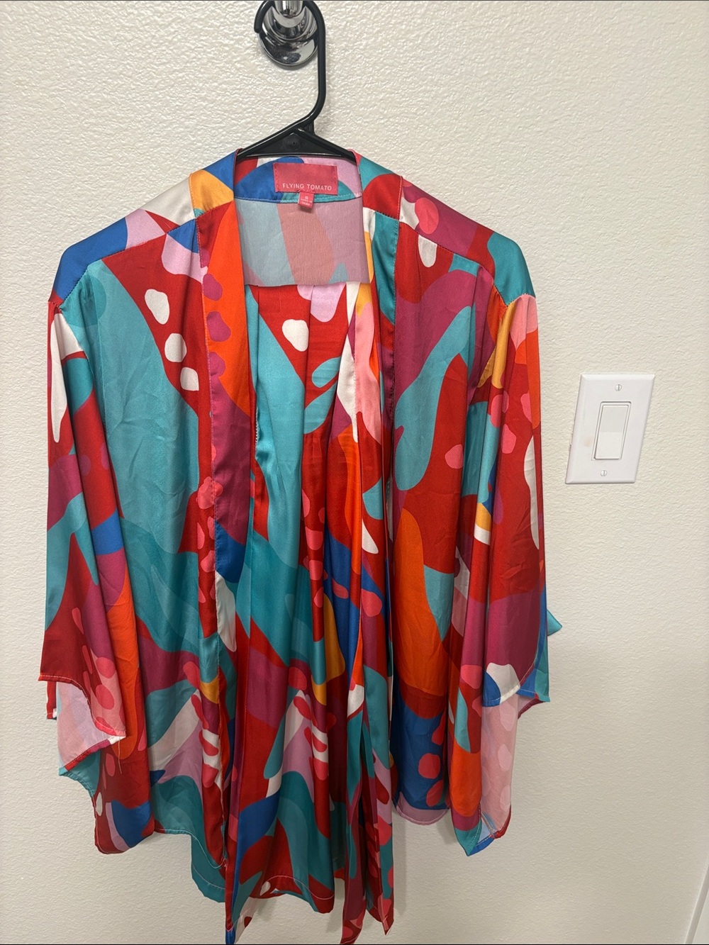 Flying Tomato Multicolor Abstract Open-Front Kimono Jacket